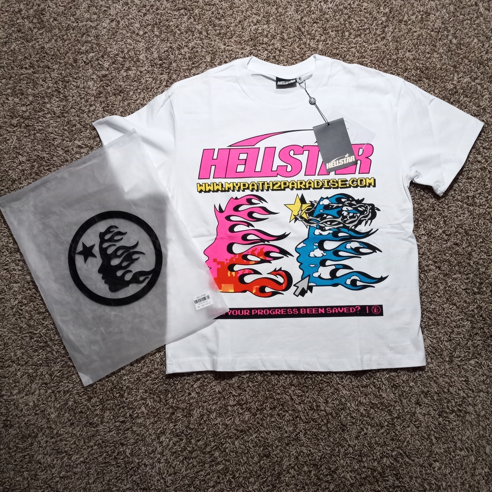 Hellstar Mens White and Pink Graphic Tee
